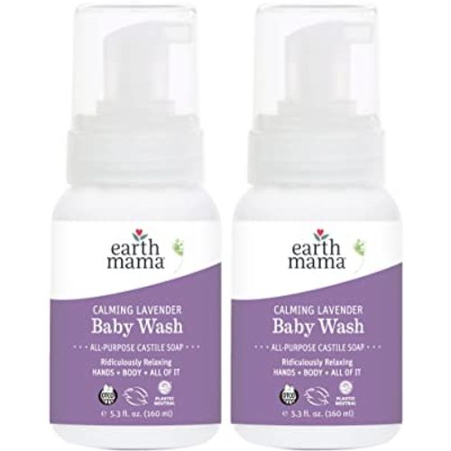 Earth Mama Calming Lavender Baby Wash Liquid Foaming Hand Soap, Organic All-Purpose Lavender Body Wash for Sensitive Skin, Castile Soap with Coconut Oil, Shea Butter, Calendula, & Aloe, 5.3Fl Oz (2PK)