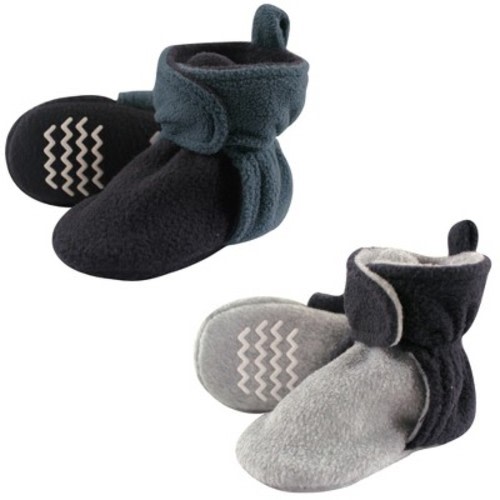 Hudson Baby Infant and Toddler Boy Cozy Fleece Booties 2pk, Blue Gray, 0-6 Months