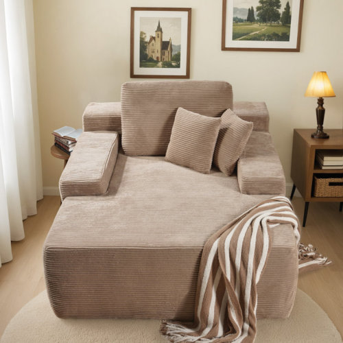 Cloudelle Chaise Lounge Chair Indoor With Pillows, 48.4 "d Oversized Sleeper Chair, Could Plush Corduroy Comfy Sofa For Bedroom, Living Room, Office