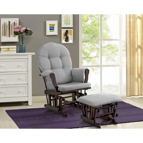Angel Line Windsor Glider and Ottoman, Espresso Finish with Gray Cushions
