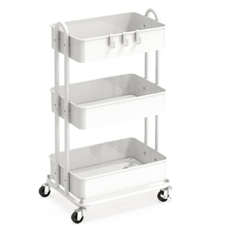 Simple Houseware 3-Tier Heavy Duty Metal Utility Rolling Cart, White