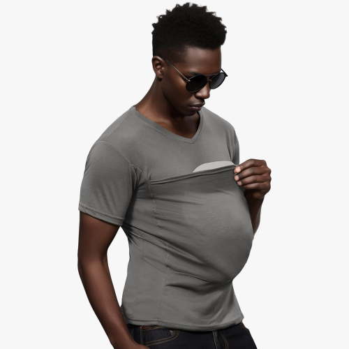 Mens Baby Carrier Shirt V Neck Short Sleeve T-Shirts for Men Skin to Skin T-Shirt with Pocket