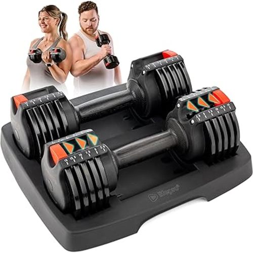 Lifepro Adjustable Dumbbells Set - 5in1-15lb 25lb 43lb 55lb weights Set & Single with Rack - Quick Adjust, Secure Grip - Compact Hand Weights for Men Women Home Gym