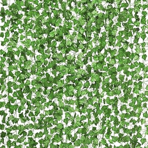 CQURE 16 Pcs 105Ft Artificial Ivy Fake Vines,Ivy Garland Greenery Garland Fake Hanging Plants Vines Green Leaves for Bedroom Wedding Garden Wall Room Decor