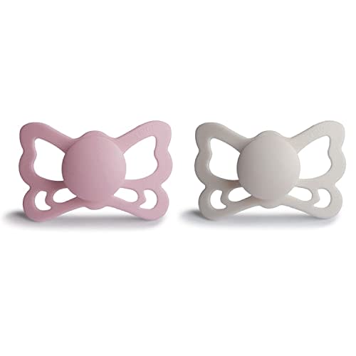 FRIGG Butterfly Anatomical SilkySoft Silicone Baby Pacifier | Made in Denmark | BPA-Free (Primrose/Silver Gray, 6-18 Months)