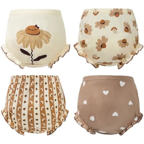 Durio 4Pcs Diaper Covers for Girls Baby Bloomers for Toddler Girls Ruffle Cute Cotton Baby Girl Shorts Toddler Girl Bloomers