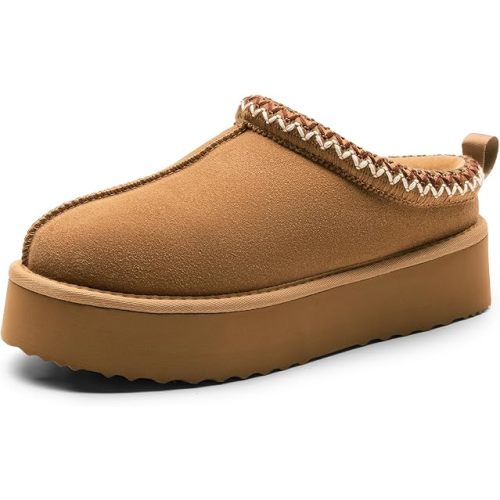 DREAM PAIRS Women's Slippers for Women Genuine Suede Platform Cozy FuzzyEasy Women's Platform Slip-on Slippers Winter Fluffy Warm Comfy Furry Shoes for Outdoor Indoor House