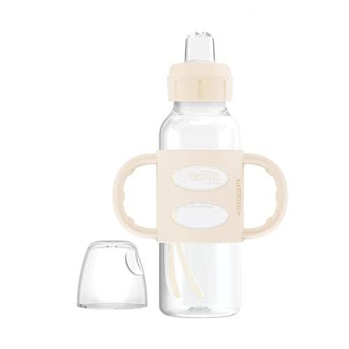 Dr. Brown's Milestones Narrow Sippy Spout Bottle with 100% Silicone Handles, Easy-Grip Handles with Soft Sippy Spout, 8oz/250mL, Ecru, 1-Pack, 6m+