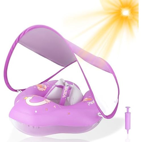 Baby Float with Canopy, Baby Pool Swim Float, Toddler Floaties with UPF50+ Sun Protection, Safety Seat, Infant Pool Floatie for Toddler Kids Aged 3-36 Months