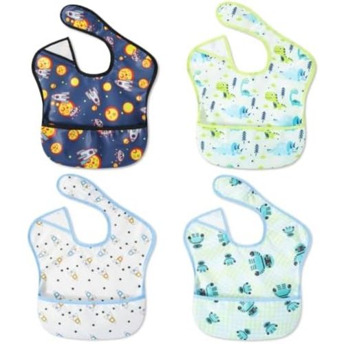 Baby bibs Waterproof Toddler bib - Feeding bib with Pocket for Infant Boy Girl Washable 6-36M