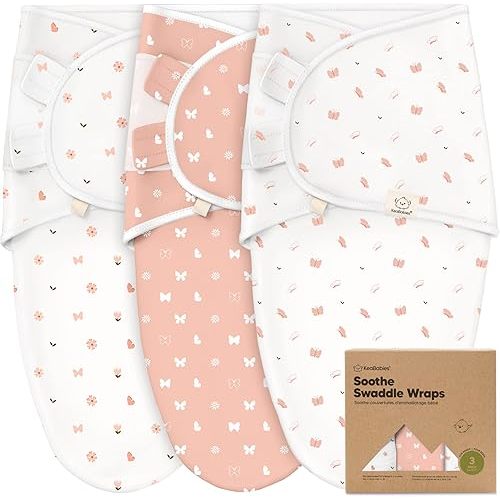 3-Pack Organic Baby Swaddle Sleep Sacks - Swaddles for Newborns, Infant 0-3 Months, Baby Girls, Boys, Soft & Snug Newborn Sleep Sack, Nursery Swaddling Blankets, Velcro Closure (Butterflies)