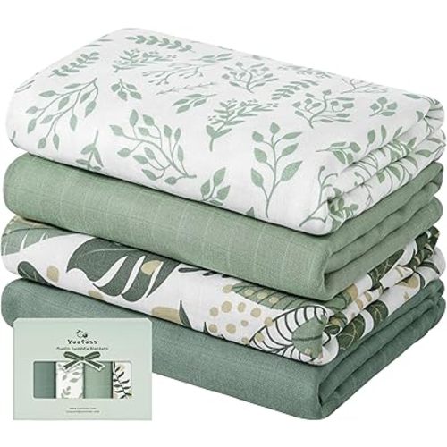Yoofoss Muslin Swaddle Blankets, 4-Pack Receiving Blankets for Baby Boys and Girls, 47 x 47 Inches Baby Blankets Neutral Swaddle Wrap 70% Rayon from Bamboo and 30% Cotton