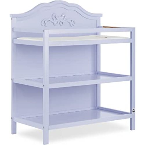 Sweetpea Baby Jasmine Changing Table in Lavender, with Fixed Shelves, 1" Mattress Pad, Safety Strap, Safety Rails, New Zealand Pinewood Baby Changing Table