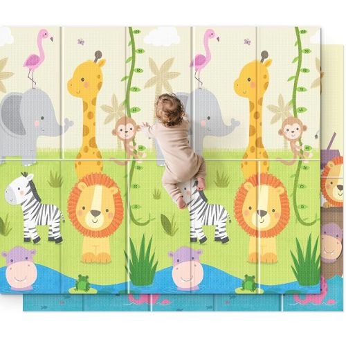 UANLAUO 71x59 Foldable Baby Play Mat for Floor - Thick Foam Kids Play Mat Playmats for Babies and Toddlers, Large Non-Toxic Tummy Time and Crawling Playmat, Reversible Portable Anti-Slip Floor Mats