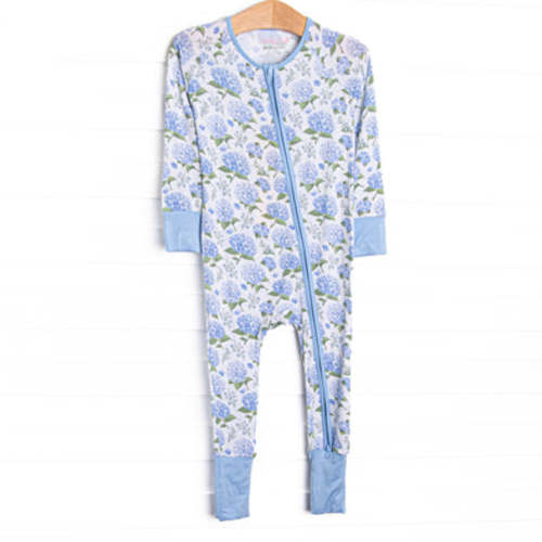 Hydrangea Blooms Bamboo Zippy Pajama, Blue – Stitchy Fish 0-3M