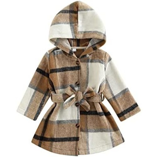 Toddler Baby Girl Dress Coat Long Sleeve Plaid Baby Girl Fleece Jacket Fall Winter Outerwear Outfit