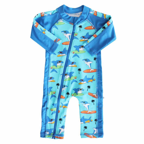 Long Sleeve Rash Guard Swim Romper Full Length | Surfin' Sharks