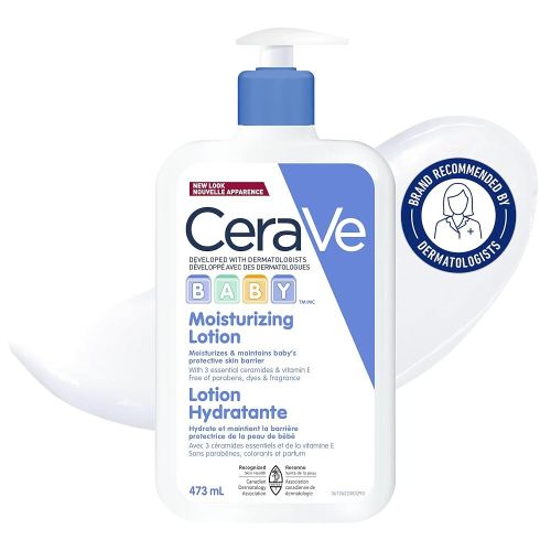 CeraVe BABY Moisturizing Lotion, Gentle Skin Care for Face & Body with Ceramides, Hyaluronic Acid, Niacinamide & Vitamin E. Fragrance-Free, Paraben-Free, Dye-free. Sensitive skin, non-greasy, 473ML