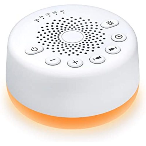 Easysleep Sound White Noise Machine with 25 Soothing Sounds and Night Lights Sound Machines with Memory Function 32 Levels of Volume and 5 Sleep Timer Powered by AC or USB for Sleeping Relaxation (White)