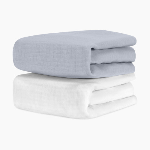 Newton Baby 2-Pack Organic Cotton Breathable Crib Sheets - Twilight Grey + Solid White