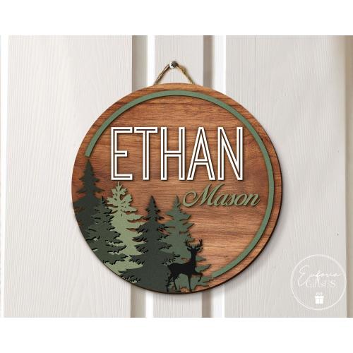 Personalized 3D Forest Wood Name Sign, Birth Announcement Sign, Woodland Nursery Decor, Baby Shower Gifts, New Baby Boy Gifts, Kids Room