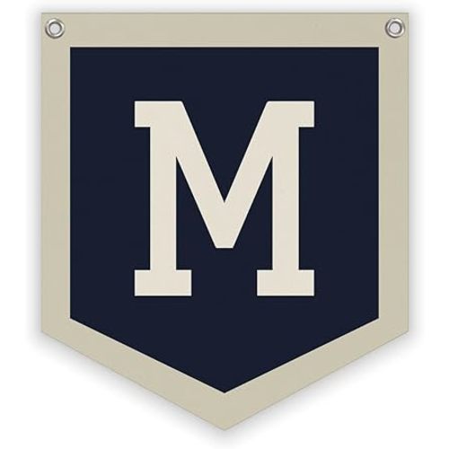 Personalized Baby Gift,Baby Boy Nursery Decor,Initial Pennant，Letter M Banner Flag，Vintage Room Decor Toddler Room Bedroom Playroom Front Door Birthday Christmas Gift，12x14 in