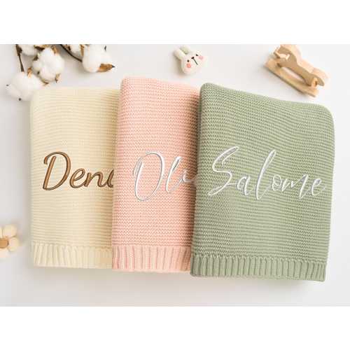 Personalized Baby Blanket, Custom Baby Name Blanket, Baby Shower Gift, Embroidered Baby Blanket, Knit Baby Blanket, Cotton Newborn Blanket