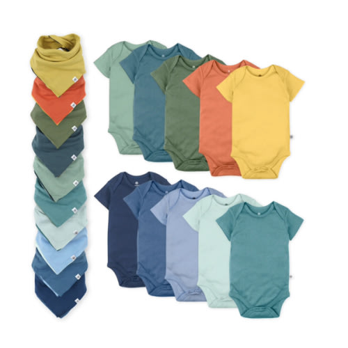 20-Pack Organic Cotton Short Sleeve Bodysuit & Bandana Bib Burp Cloth | Honest Baby Clothing