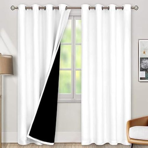 BGment Blackout Curtains for Living Room - Black Out Curtains 84 Inch Long Thermal Insulated Light Blocking Grommet Drapes for Bedroom, 52 Inch Wide Each, White