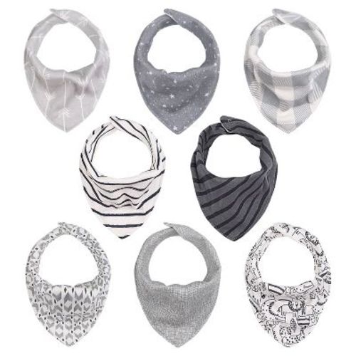 The Peanutshell Bandana Baby Drool Bibs, Unisex, Cotton, 8-Pack, Greys