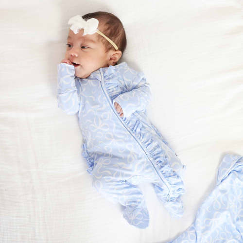 Blue-tiful Bows Ruffle Zipper Footie Caden Lane