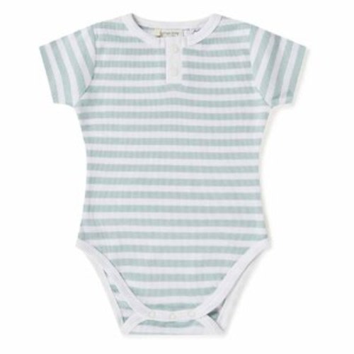 Sage Stripe Short Sleeve Organic Baby Bodysuit | Snuggle Hunny