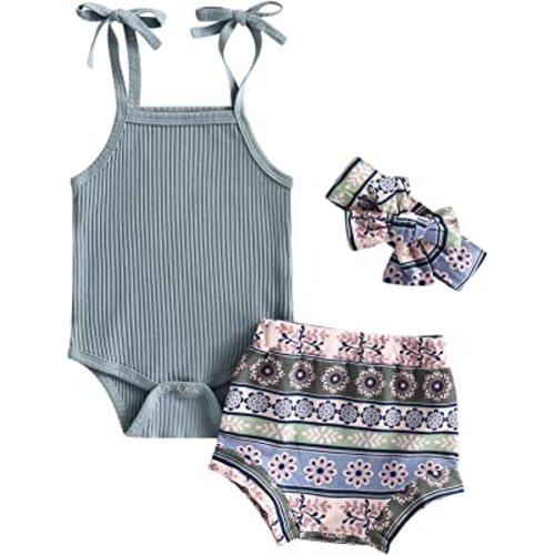 Kuriozud Western Baby Girl Clothes Newborn Infant Girl Strap Tank Romper Top and Cow Print Shorts Set Summer Outfit