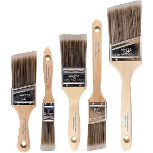 Pro Grade Paint Brushes, 5-Piece Paint Brush Set: Flat & Angle Brushes for Latex and Oil Paints, Stains, Interior & Exterior Home Improvement