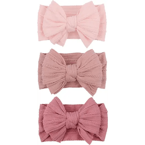 LemonSpace Handmade Baby Girls Headbands Soft Stretchy Nylon Hair Bands Hair Accessories Bows for Newborn Baby Girls Infant Toddlers Kids (Pink)