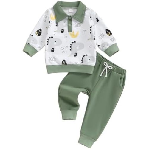 MA&BABY Toddler Boys Clothes Dinosaur Print 6 12 18 24 Months 3T 4T Outfits Long Sleeve Pullover Jogger Pant 2PC Sets