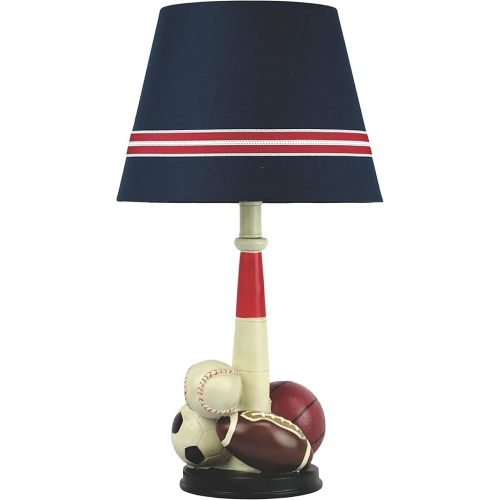 Sports Theme Table Lamp with Navy Shade, Multi-Sport Base Design, 22.5 inches Height