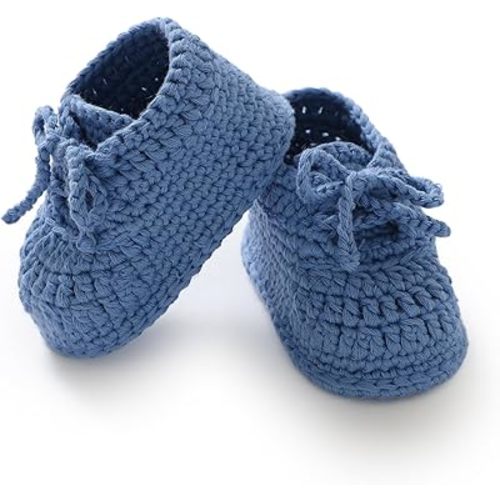 Hadetoto Baby Booties Newborn Cotton Knit Shoes Hand Crochet Soft First Walking Cozy Sneaker for Infant Boys Girls