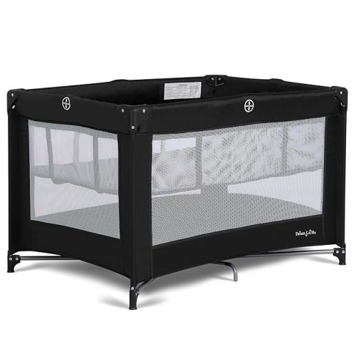 Dream On Me Zazzy Portable Playard with Bassinet in Black, Lightweight Packable and Easy Setup Baby Playard with Mattress and Travel Bag