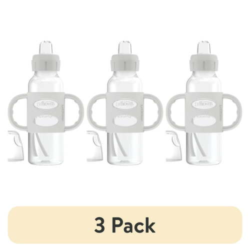 (3 pack) Dr. Brown's Milestones Narrow Sippy Spout Bottle, 100% Silicone Handles, 8oz/250ml, 6m+, BPA Free, Gray
