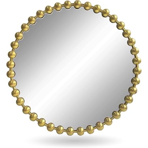 Modern Round Gold Mirror,Beaded Metal Frame Decorative Circular Mirror,24 in Circle Ornate Vanity Wall Mirror for Entryway/Fireplace/Living Room/Hallway/Bathroom