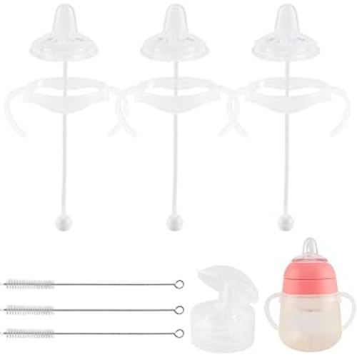 Sippy Cup Conversion Kit for Nanobebe Bottles, Spill-Proof Transition Kit with Silicone Sippy Spout Nipple, Weighted Straw, Handle, 3 Pack, 6m+