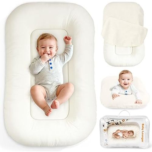 Baby Lounger & Snuggle Nest for Newborn 0-24 Months, Baby Nest Supervised Breathable Cotton for Newborn, Newborn Essentials Gifts, Breathable Portable Lounnger for Travel and Home(Cashmere Beige）