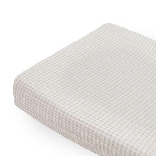 Little Unicorn Premium Changing Pad Cover | Extra Soft & Breathable Muslin Fabric (Tan Gingham)