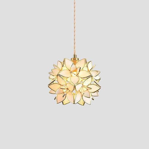 Modern Pendant Light Flower Petals Hanging Light Fixture 7 Inch White Tiffany Stained Glass Shade Mini Glass Pendant Lighting for Kitchen Island