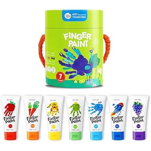 Jar Melo Washable Finger Paints for Toddlers, 7 Colors Large Capacity (2.1fl oz), Non Toxic Baby Paint for Hand and Feet, Safe Art Supplies, Preschool Learning Gifts for Kids Age 2+