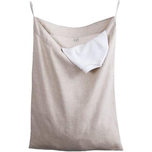 Amazhiyu Pure Linen Over The Door Laundry Hanging Hamper Bag for Holding Dirty Clothes and Saving Space Flax