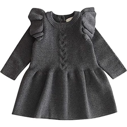 Girl Knit Sweater Long Sleeve Ruffle Dress