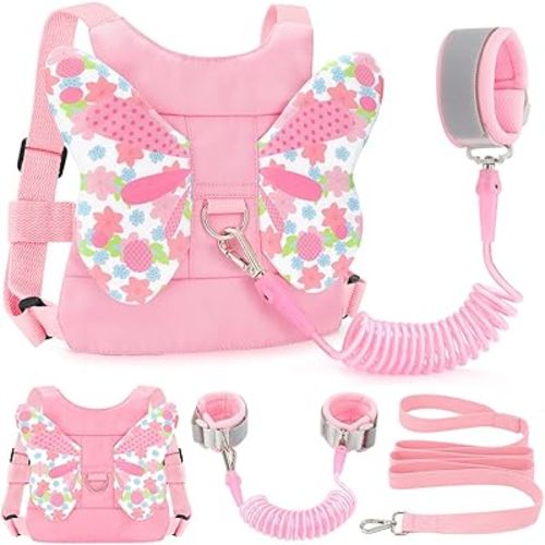 Toddlers Leash + Anti Lost Wrist Link Child Kids Safety Harness Kids Walking Wristband Assistant Strap Belt for Girl Pink Christmas Gift