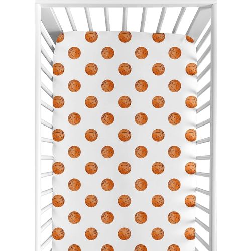 Sweet Jojo Designs Basketball Boy Baby Fitted Crib Sheet for Infant Newborn Nursery Toddler Bed Room Standard Mattress - Orange for Sports Theme Watercolor Vintage Sport Themed Collection